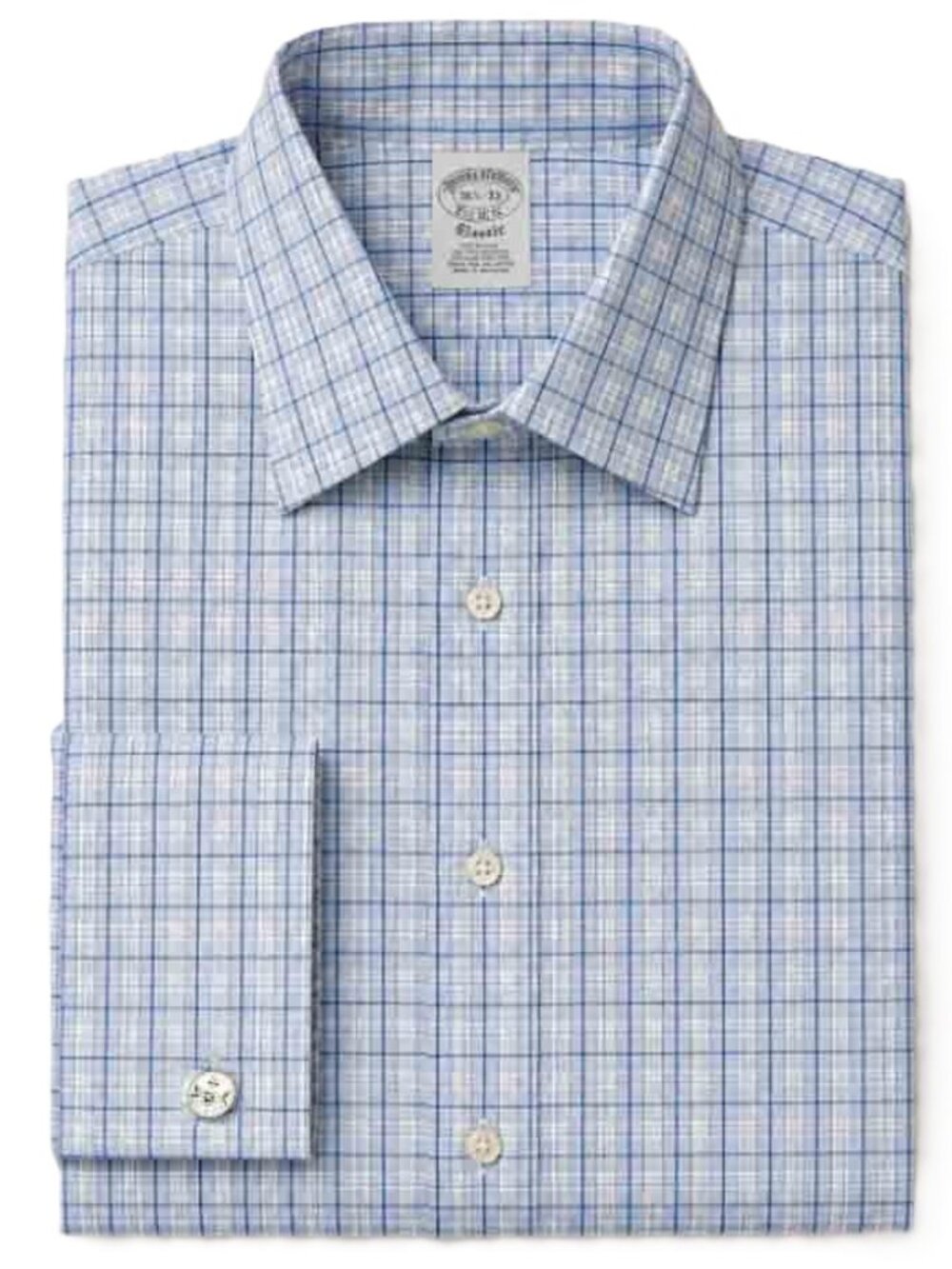 NWOT Brooks Brothers Dress Shirt FRENCH CUFFS Blue White Check Size 16.5 X 33